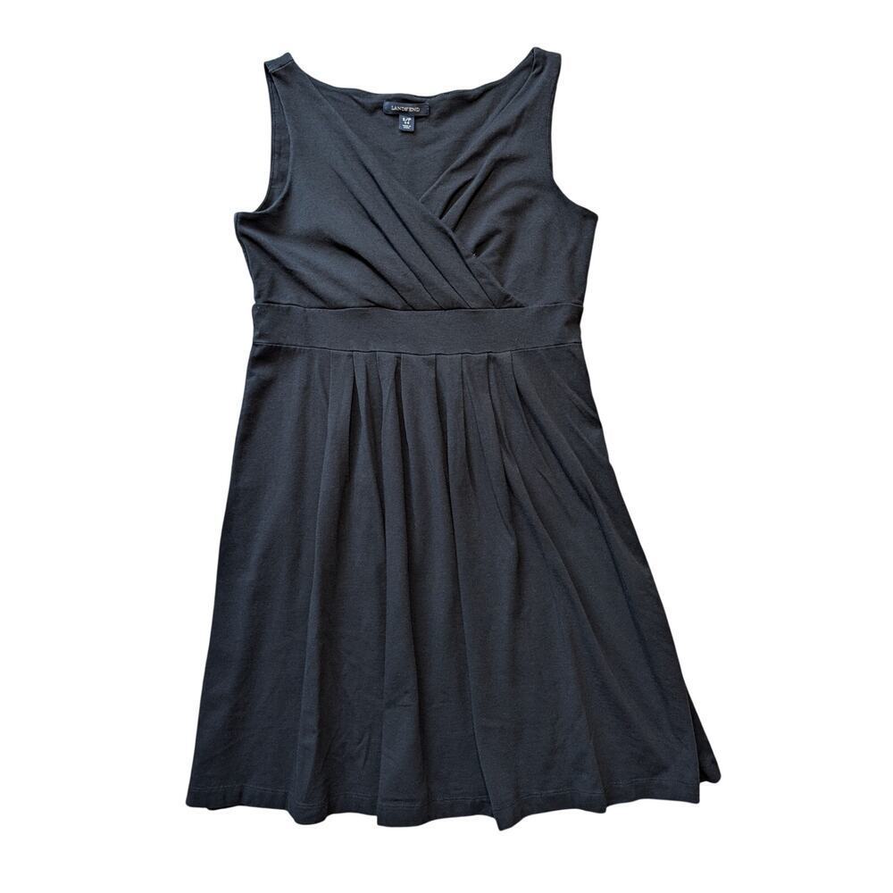 LANDS' END Women's drop waist, wrap, SP; Black Cotton; Summer Sundress